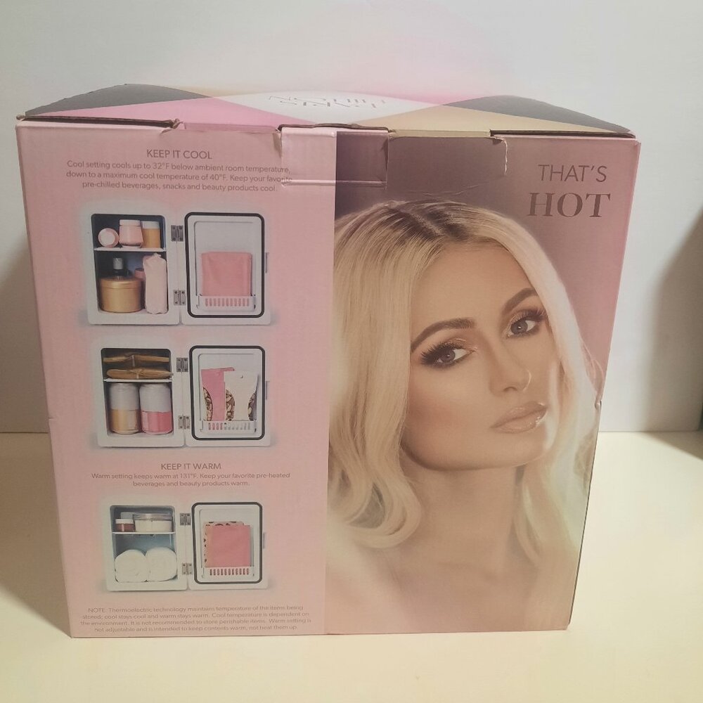 Paris Hilton mirrored door pink mini fridge.